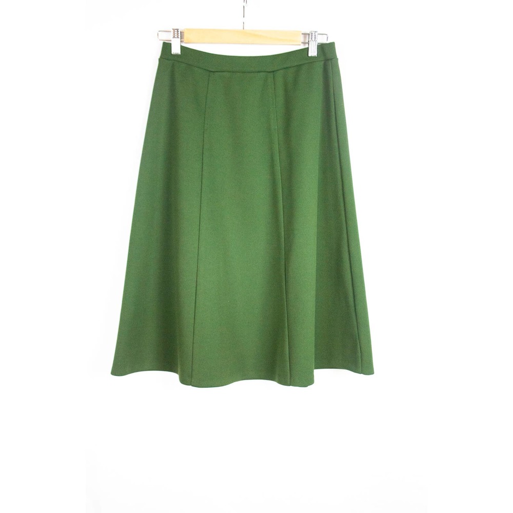 Forest Green Polyester A-Line Midi Skirt